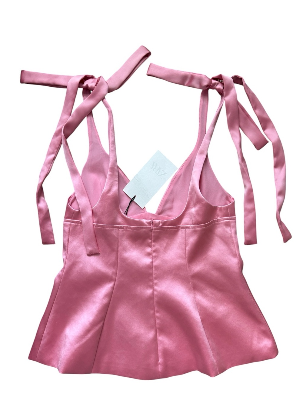 NWT! Zara Pink Satin Tie-Shoulder Cami Bustier Top - Picture 6 of 8